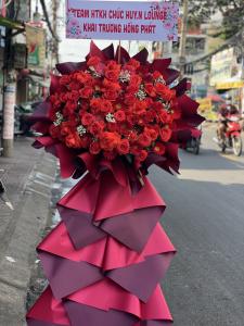 Kệ Hoa Hồng, Hoa Cúc Mừng Khai Trương 1 tầng - Tông Đỏ Đô